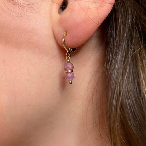 Boucles d'oreilles plaqué or tourmaline rose
