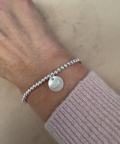 Bracelet élastique perles en argent 3 mm et médaille nacre au choix , trèfle ou médaille 8 Bracelet élastique perles en argent 3 mm et médaille nacre au choix , trèfle ou médaille